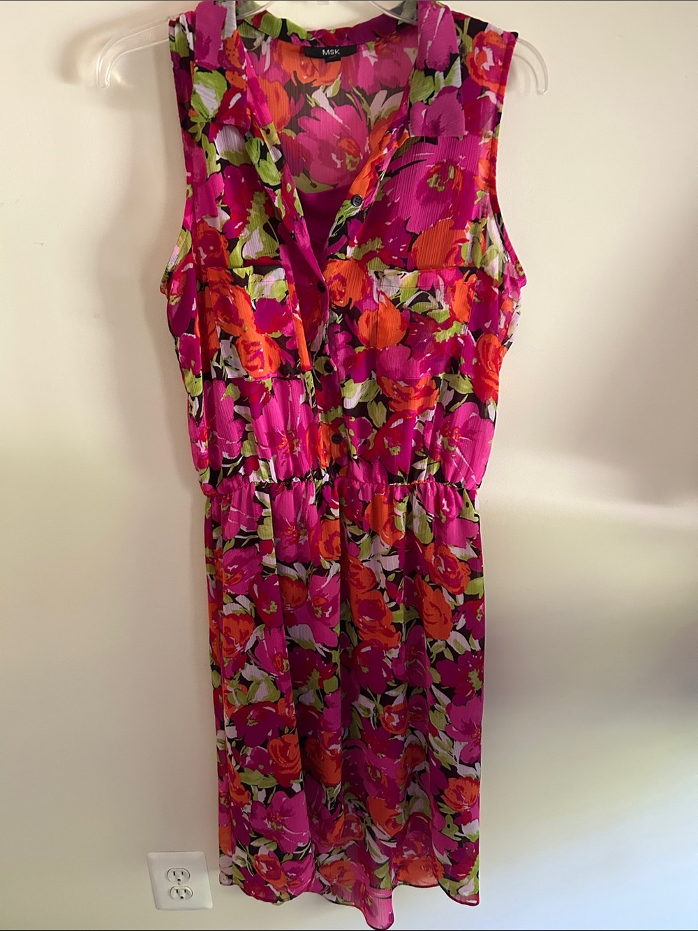 MSK Pink Floral High-Low Dress with Orange and Green Accents